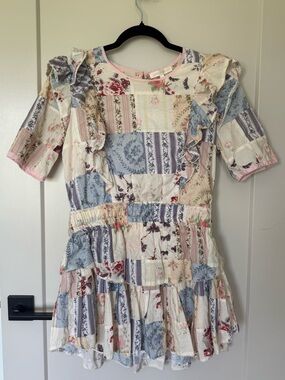 LoveShackFancy Kids Floral Patchwork Dress in Cream, Pink, Blue